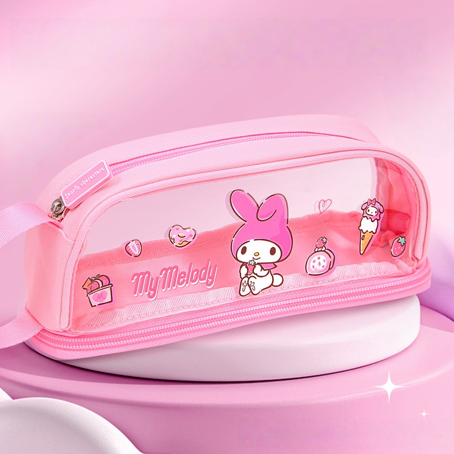 美乐蒂透明笔袋防水可提双层文具盒高颜值女生大容量带笔插收纳袋