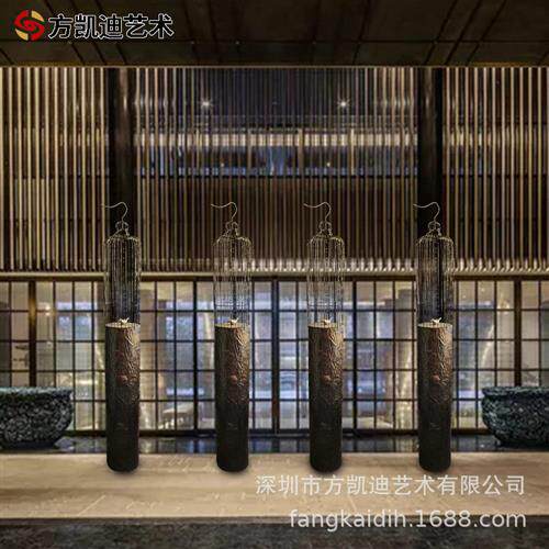 金属铁艺古铜鸟笼落地空间大堂酒店会所抽象摆件玄关中式美观雕塑