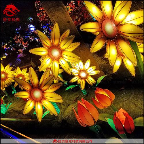 草坪插地装饰玫瑰灯夜游氛围春节花灯商场文化街美陈造型元宵灯展