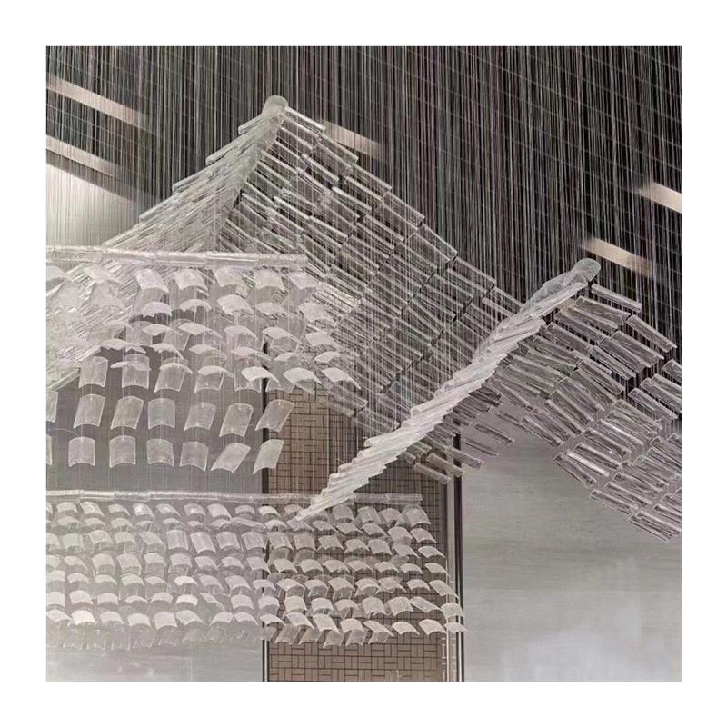 定制创意水晶玻璃房子吊灯售楼部大堂简约新中式琉璃瓦片工程灯。