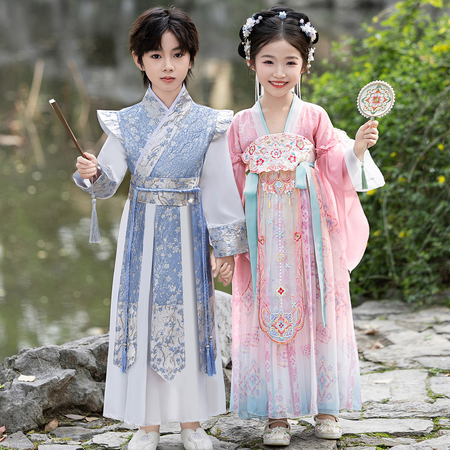 儿童汉服男童夏季古装女童日常可穿中式国风唐装小学生中秋演出服