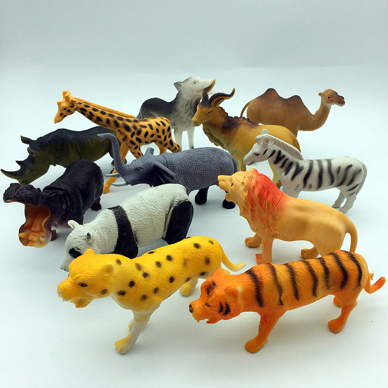 정적 시뮬레이션 동물 인형 모델 어린이 장난감 장식품 플라스틱 코끼리 호랑이 사자 늑대 기린 부드러운 접착제