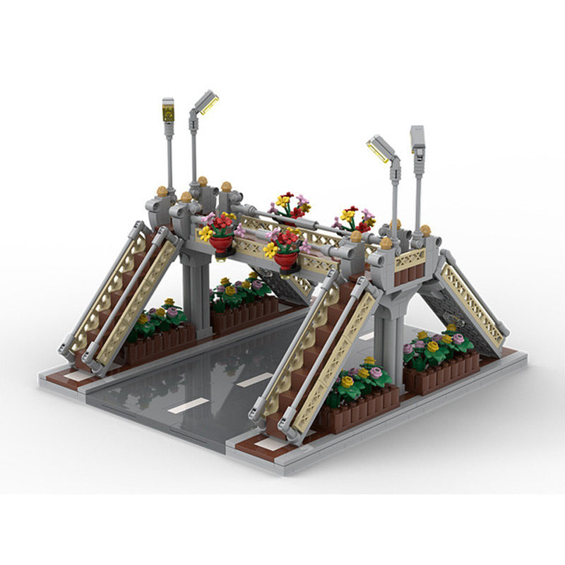 moc小颗粒积木城市场景交通灯道路底板街景公路马路天桥兼容乐高