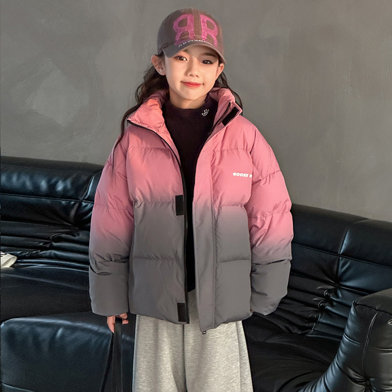 女童棉服2025年新款中大童冬装加厚保暖外套儿童冬天短款渐变棉衣