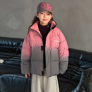 女童棉服2025年新款中大童冬装加厚保暖外套儿童冬天短款渐变棉衣