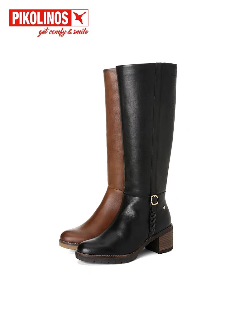 Pikolinos派高雁冬季牛皮粗高跟侧纯色拉链长筒骑士靴PA227010,女鞋,马丁靴,淘宝优惠券,粉丝福利购,淘宝优惠卷