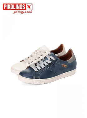 Pikolinos派高雁春季牛皮深口圆头平跟系带纯色休闲单鞋PS223804
