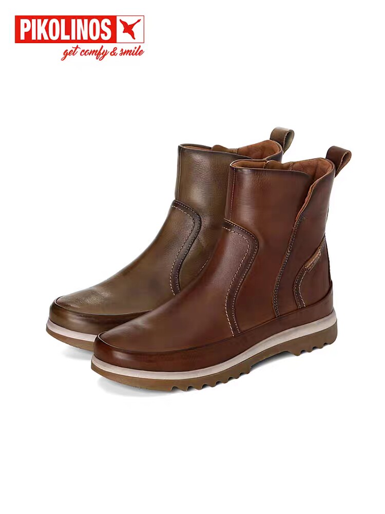 Pikolinos派高雁冬季擦色牛皮圆头侧拉链纯色休闲短靴PA220301,女鞋,马丁靴,淘宝优惠券,粉丝福利购,淘宝优惠卷