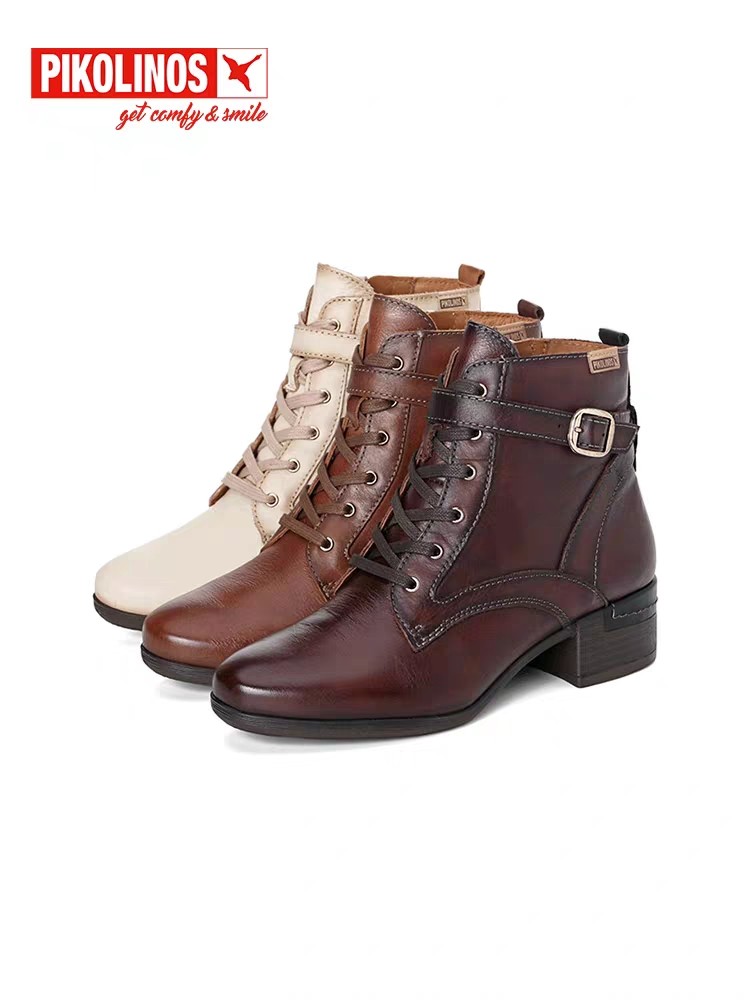 Pikolinos派高雁冬季擦色牛皮圆头粗跟系带侧拉链马丁靴PA242712,女鞋,马丁靴,淘宝优惠券,粉丝福利购,淘宝优惠卷