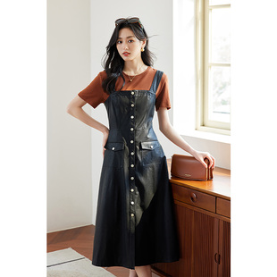  朗文斯汀上衣皮衣吊带裙两件套LDMG33015255 晶晶姐妹专属