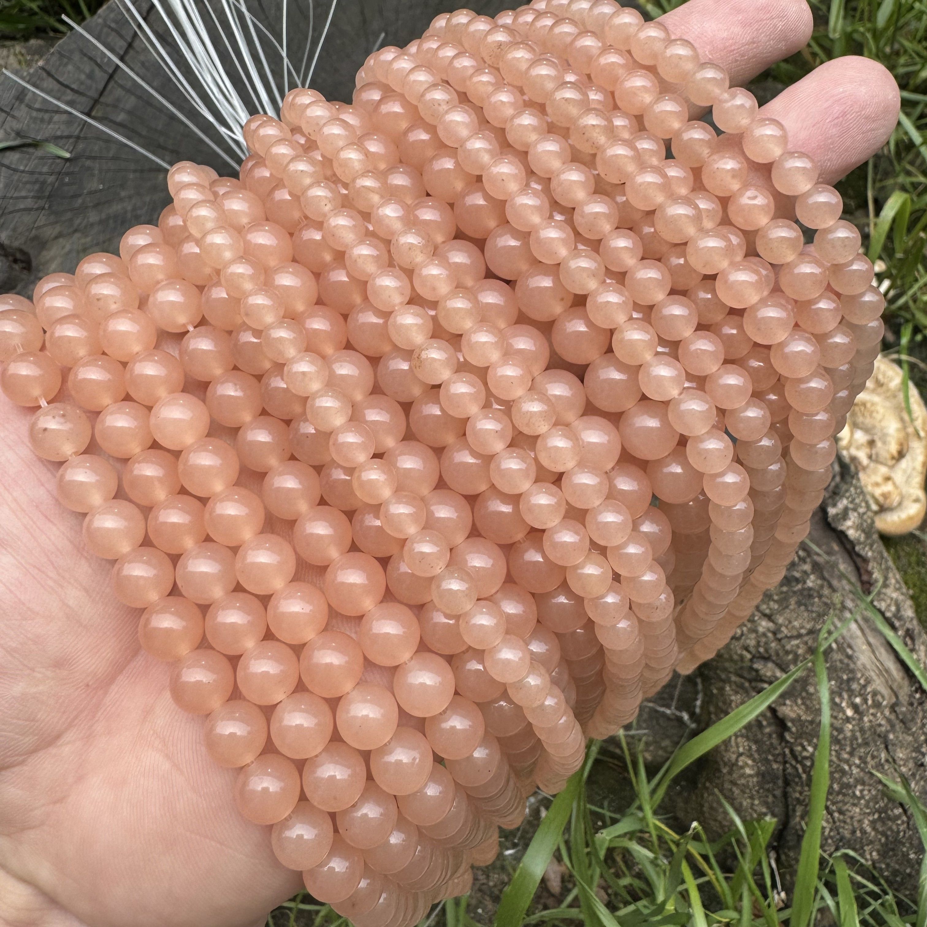 2025和田色藕粉散珠粉色白玉石珠子手工diy手串项链吊坠编制水晶