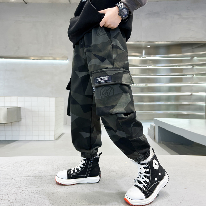 2025春秋新款男童裤子儿童宽松迷彩工装裤中大童春秋薄款休闲长裤