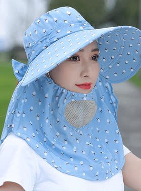 防晒帽子女农村下地干活带的遮阳帽护颈一体摘茶叶戴采茶防晒神器