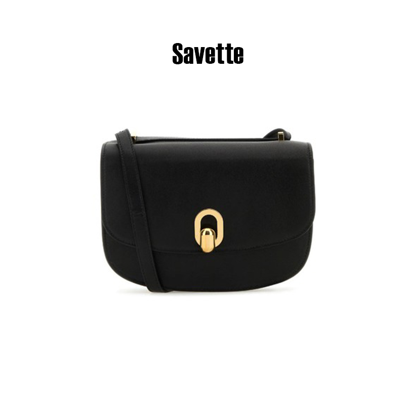 Savette皮革单肩腋下包马鞍包女