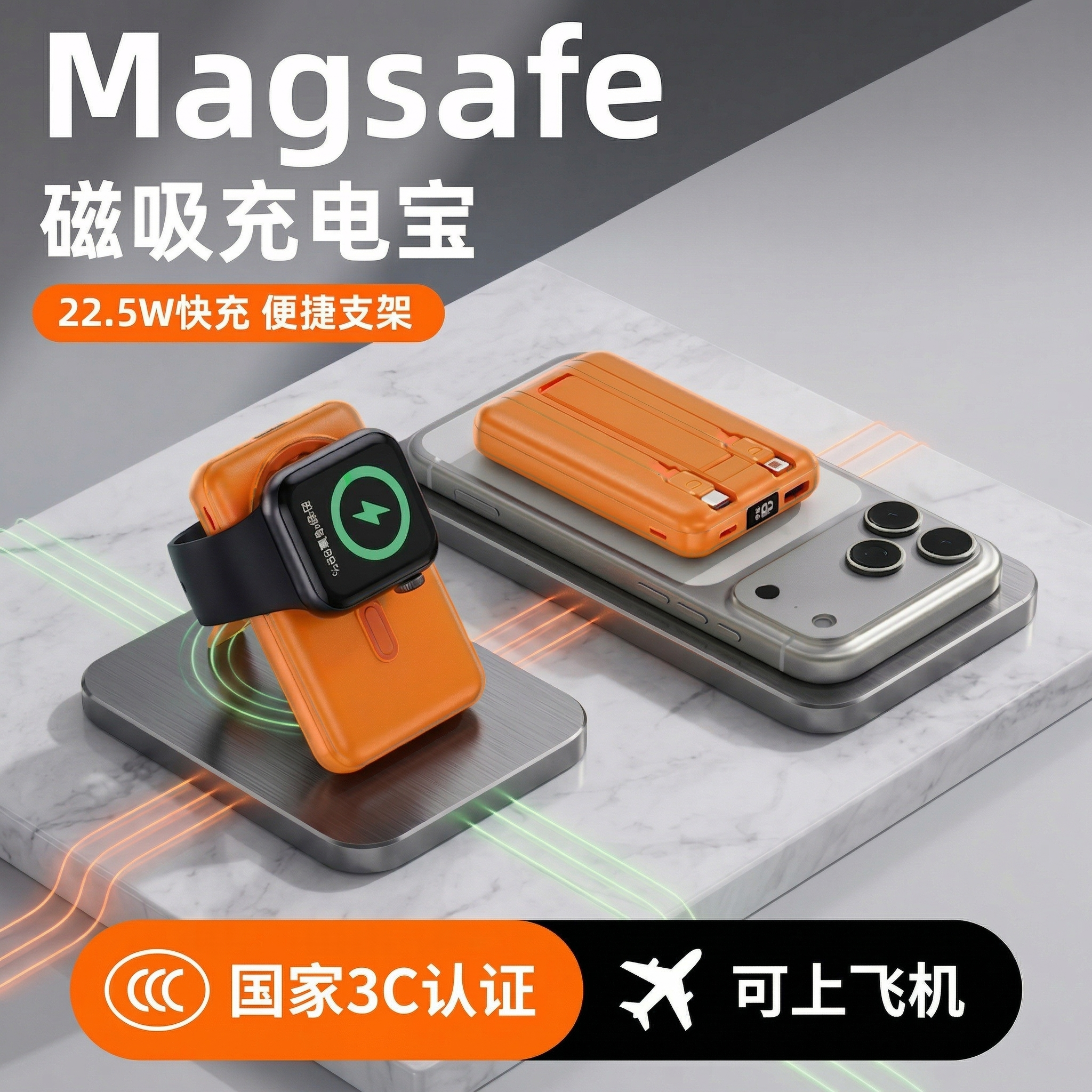 国标3C认证可上飞机新款迷你磁吸10000毫安充电宝MagSafe快充无线
