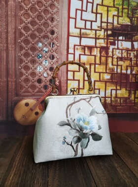 纯手工成品绣花口金包大容量竹节提手妈妈旗袍汉服包