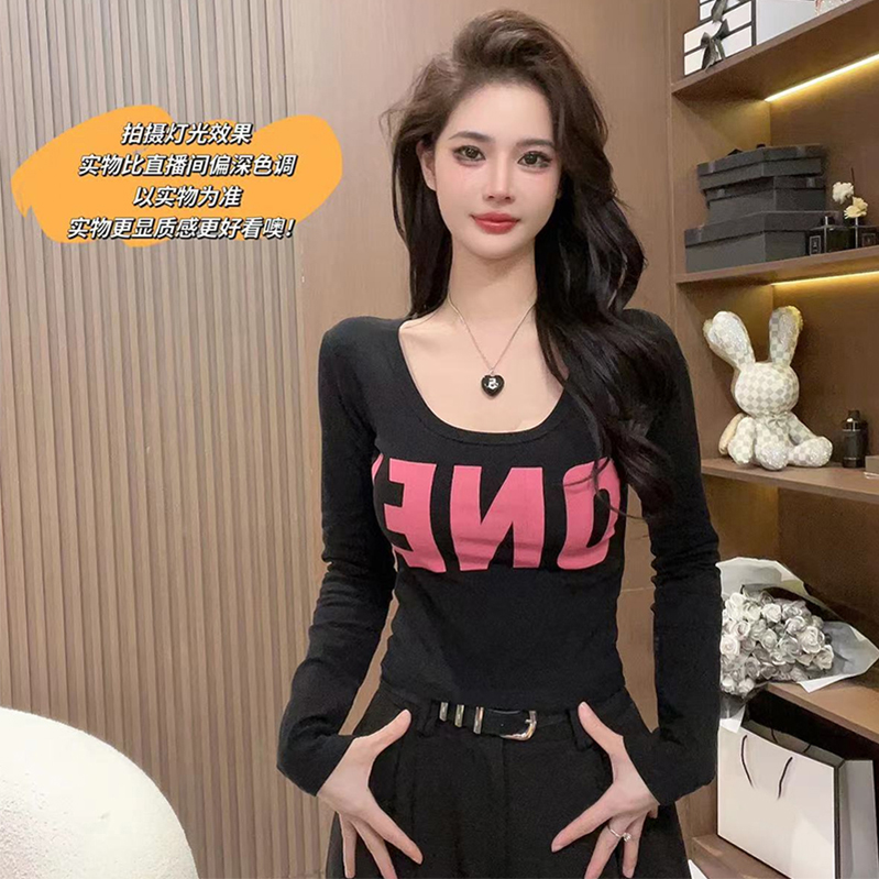 2024春季新款U领内搭长袖T恤女