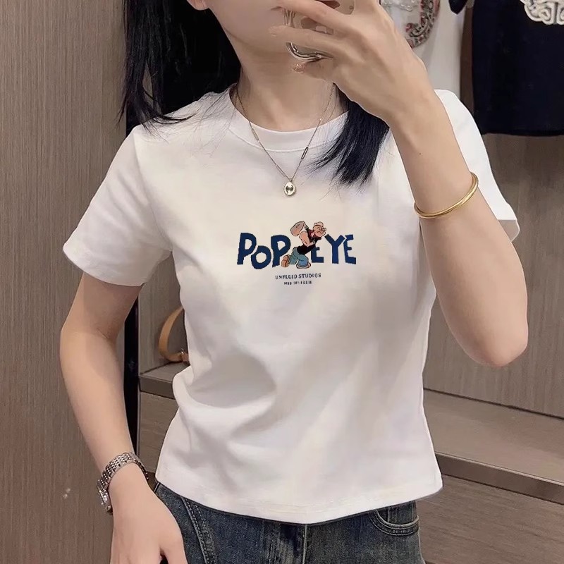 正肩显瘦印花辣妹体恤上衣