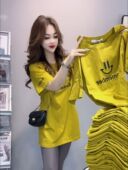 欧货百搭短袖 2025夏季 设计感字母印花纯棉t恤中长款 女装 上衣 时尚