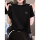 欧货正肩纯棉短袖 百搭洋气显瘦黑色上衣 时尚 t恤女2025新款 夏季