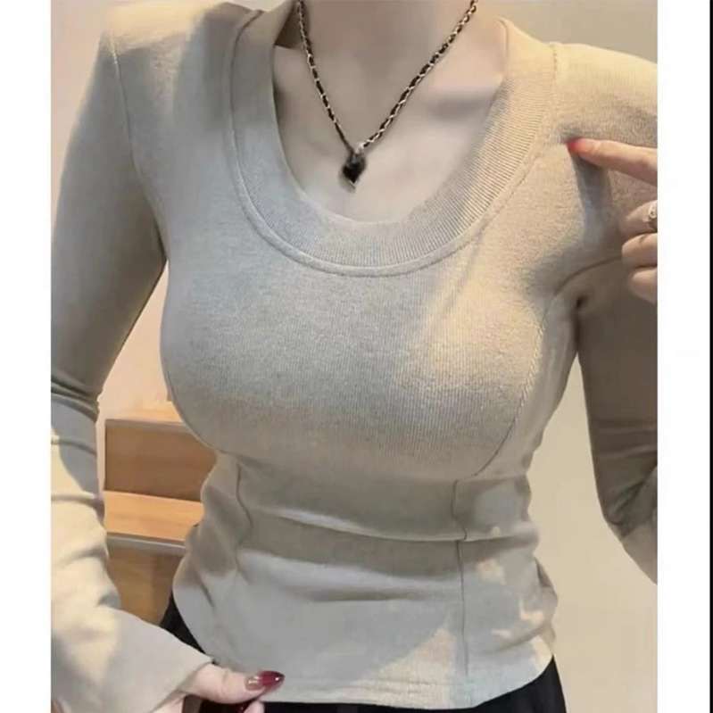 韩版U领百搭修身显瘦内搭上衣