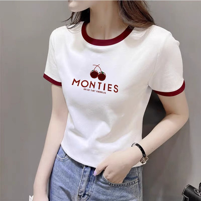 短款撞色短袖t恤女纯棉