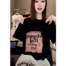 黑色纯棉字母印花短袖t恤夏季大码女装2025新款修身显瘦气质上衣