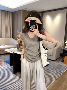 U领短袖 T恤女2025夏季 软糯薄款 冰丝针织衫 上衣 新款 宽松显瘦打底衫