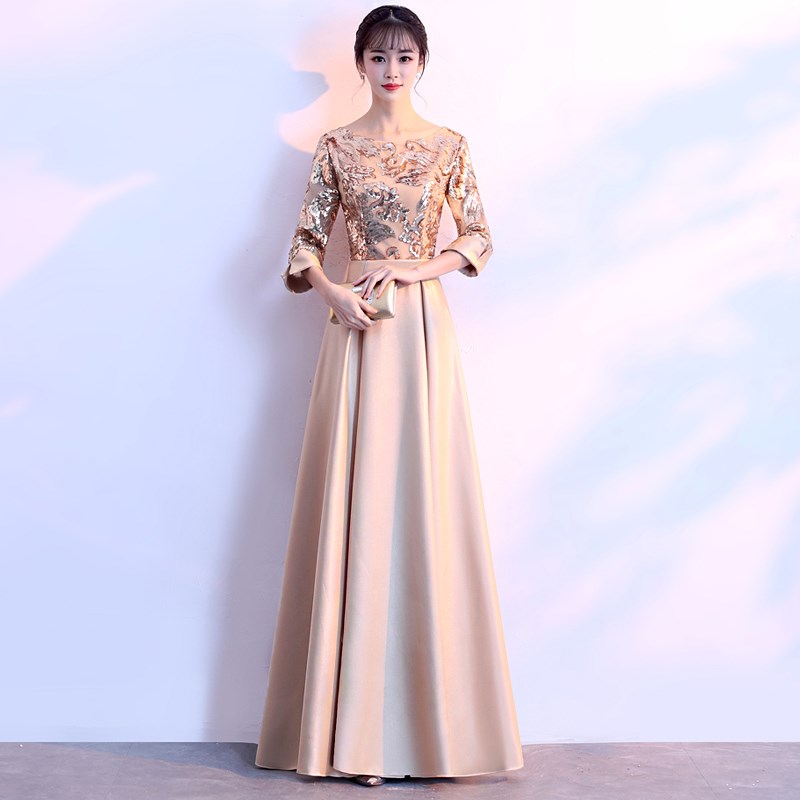 亮片晚礼服裙长款端庄大气宴会年会主持大指挥合唱团长袖秋女金色|msdalam kategori Butik wanita / wanita, perkahwinan/Cheongsam/pakaian, pakaian/malam - dari Buy2taobao.com untuk memberikan perkhidmatan ejen Taobao profesional membeli