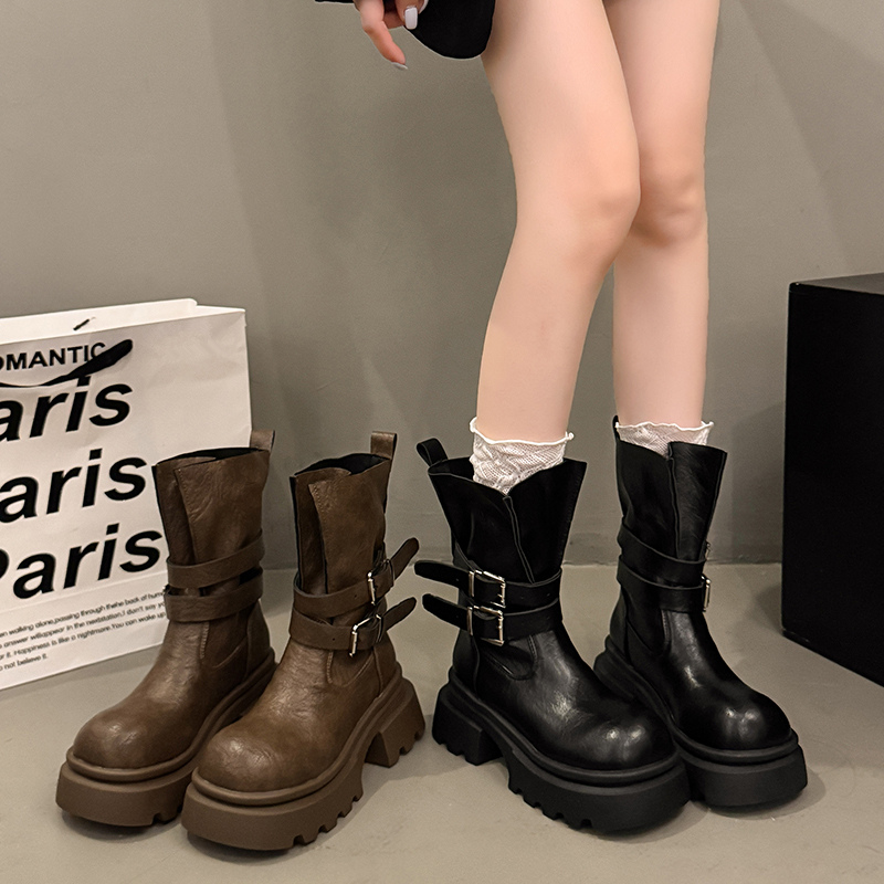 厚底增高6小个子马丁靴女英伦风秋冬单靴子2025季机车小短靴1030e
