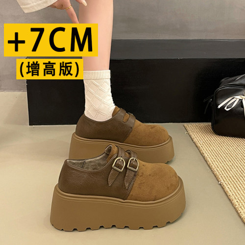 厚底增高7CM小个子勃肯鞋女加绒2026新款冬季保暖乐福鞋二棉鞋子