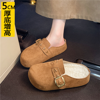 小个子勃肯包头半拖鞋女加绒外穿
