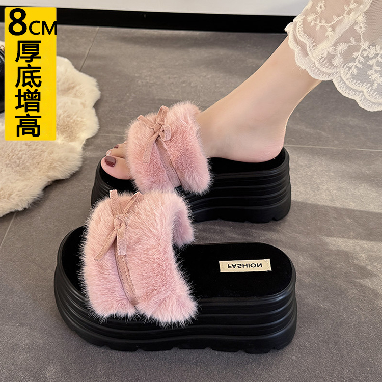 8CM增高小个子毛毛拖鞋女小码34
