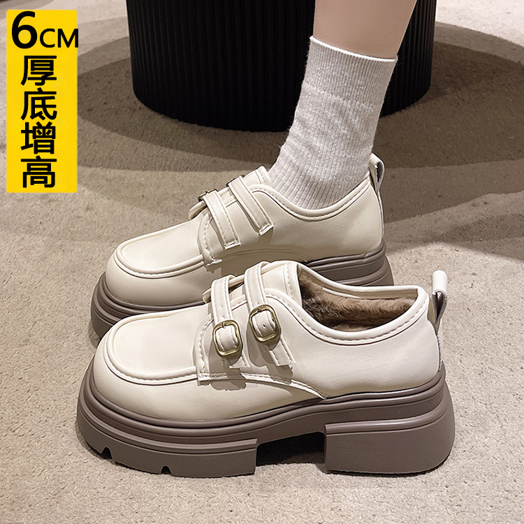 增高6CM小个子黑色小皮鞋女加绒