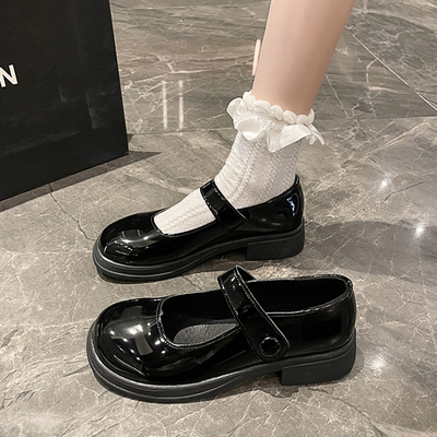 初中生小学生亮黑色小皮鞋日系