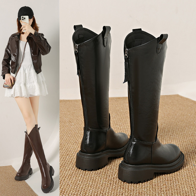 厚底增高5CM小个子长筒靴女款中筒靴2025新款秋冬骑士靴高筒长靴,女鞋,骑士靴,淘宝优惠券,粉丝福利购,淘宝优惠卷