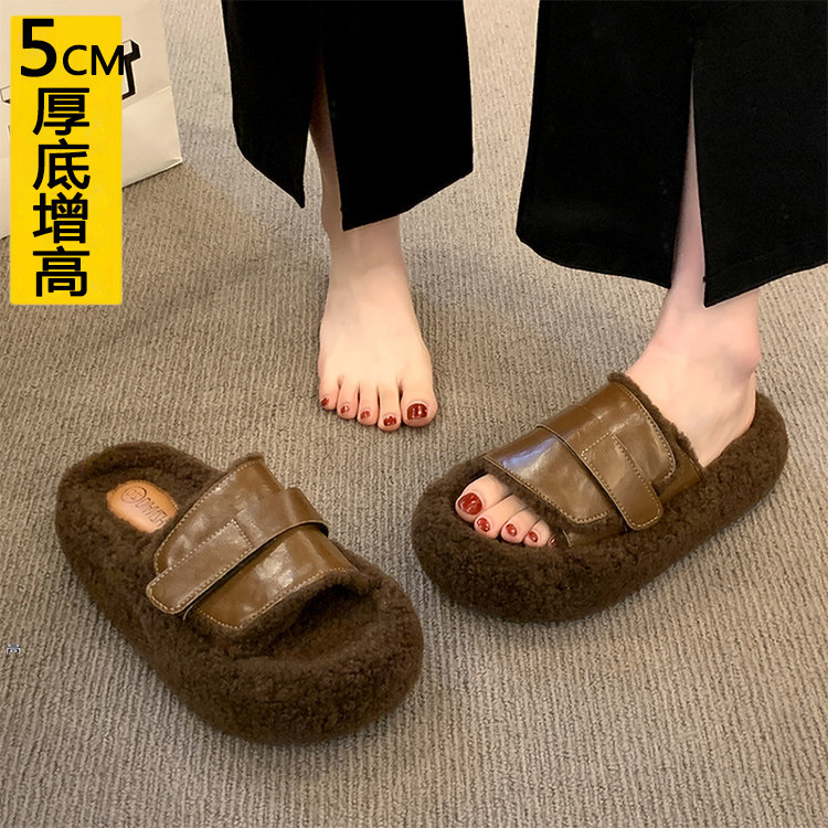 增高5CM小个子毛毛拖鞋女外穿图片