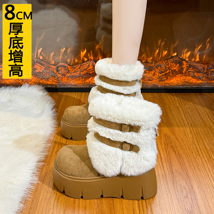 8CM小个子雪地靴女冬季加绒加厚
