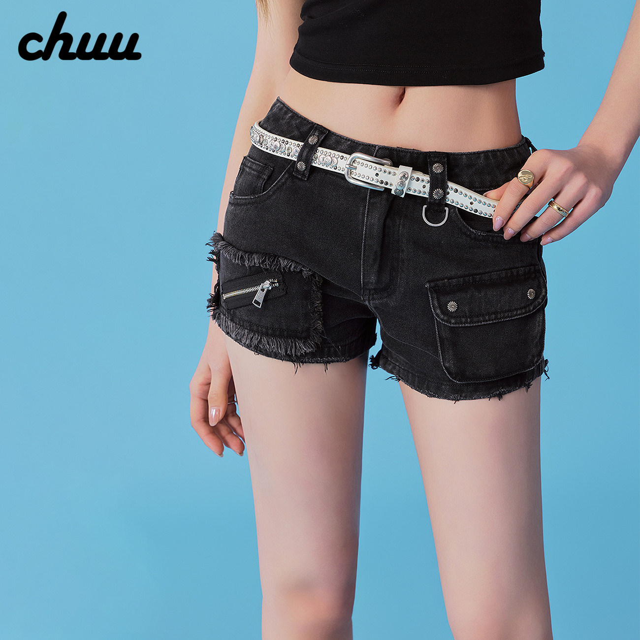 CHUU做旧水洗牛仔短裤女2026夏季新品多口袋Y2K炸街磨破毛边热裤