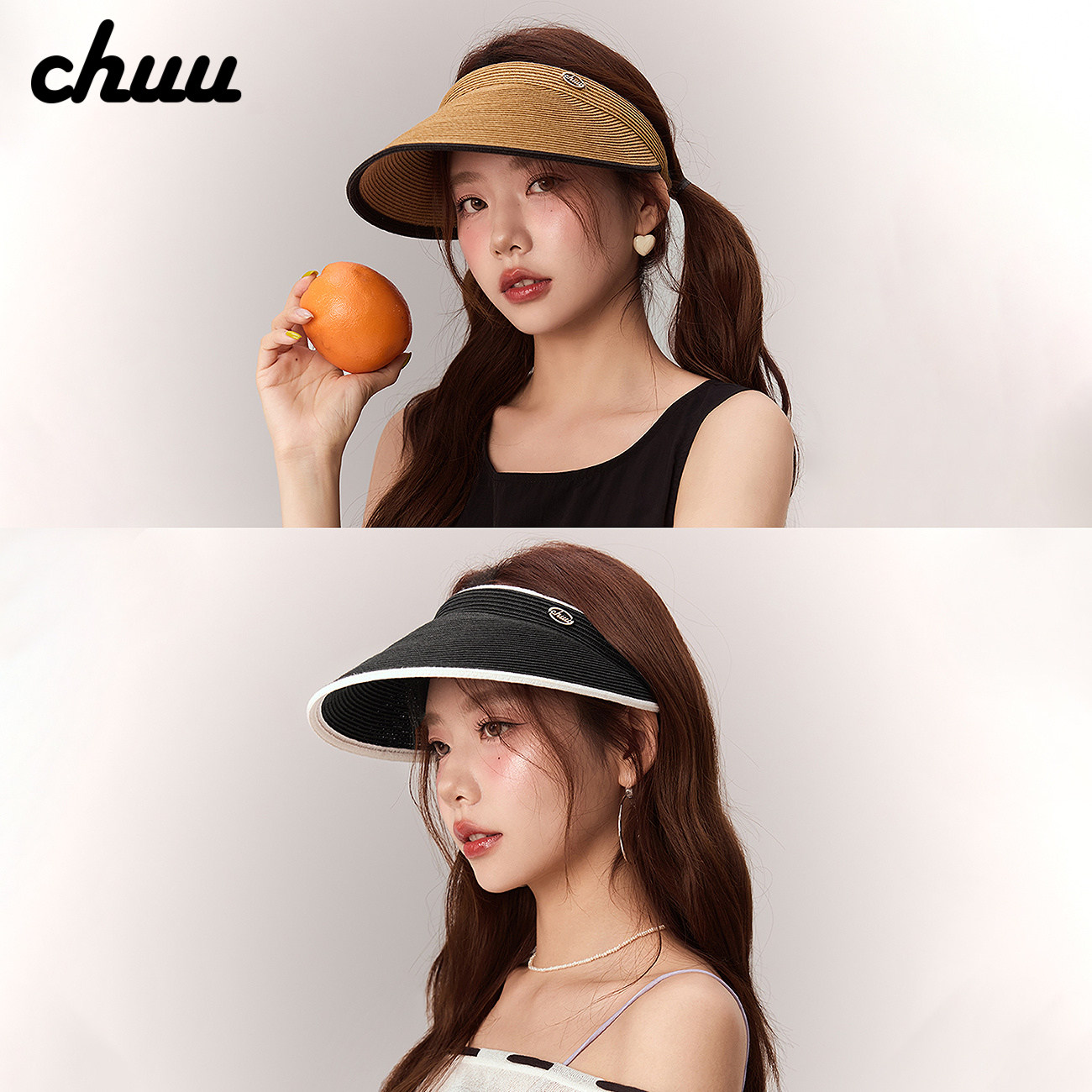 CHUU编织拼色字母空顶帽女2026年夏季新品出游沙滩休闲度假草