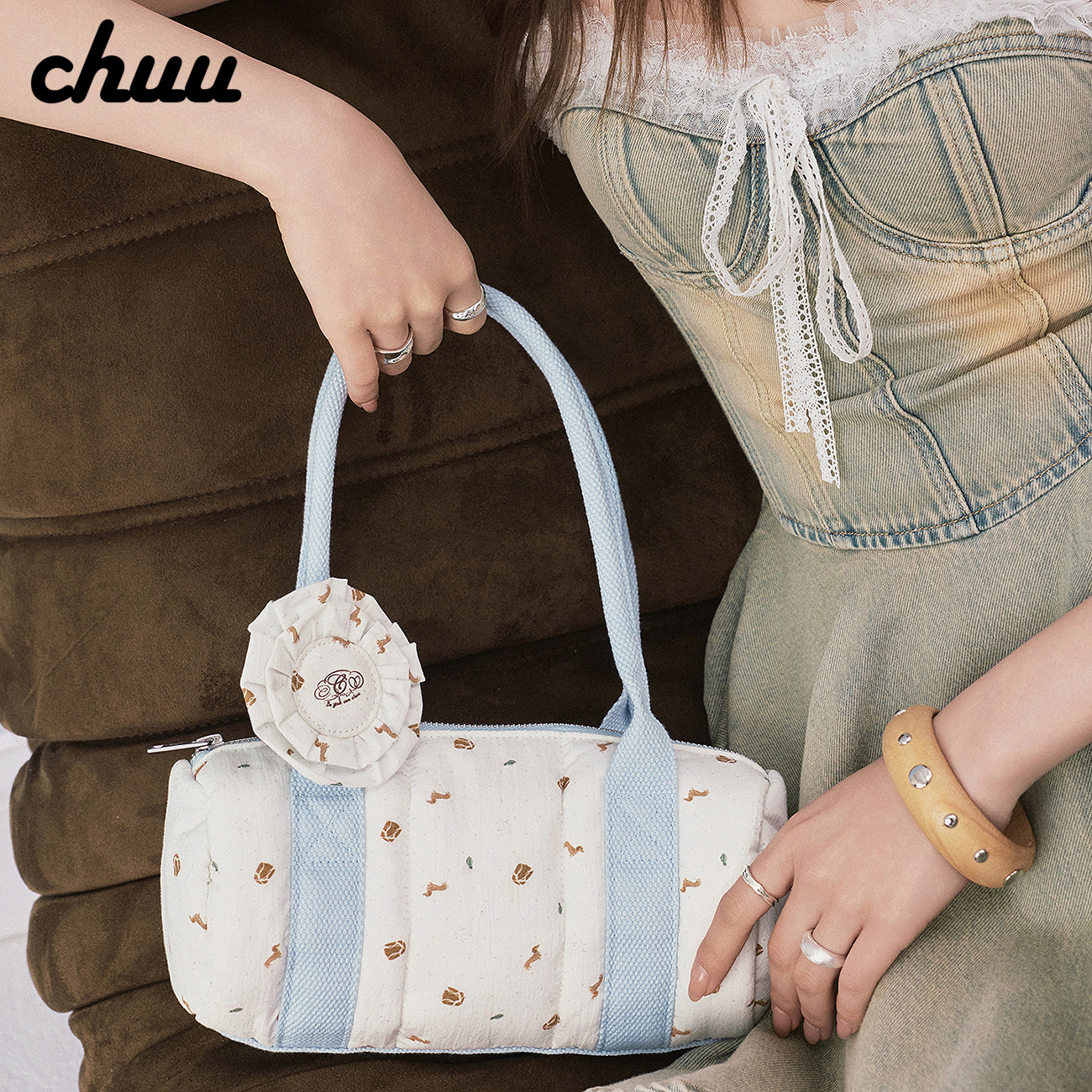 CHUU可露丽系列手提包女2026年夏季新品满印拉链包包百搭迷你小包