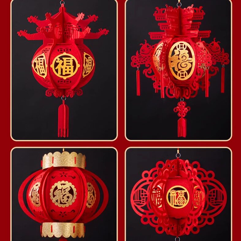 2025年新款无纺布福字灯笼新年春节商场室内装饰布置宫灯灯笼挂饰