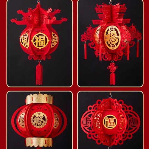 2025年新款无纺布福字灯笼新年春节商场室内装饰布置宫灯灯笼挂饰