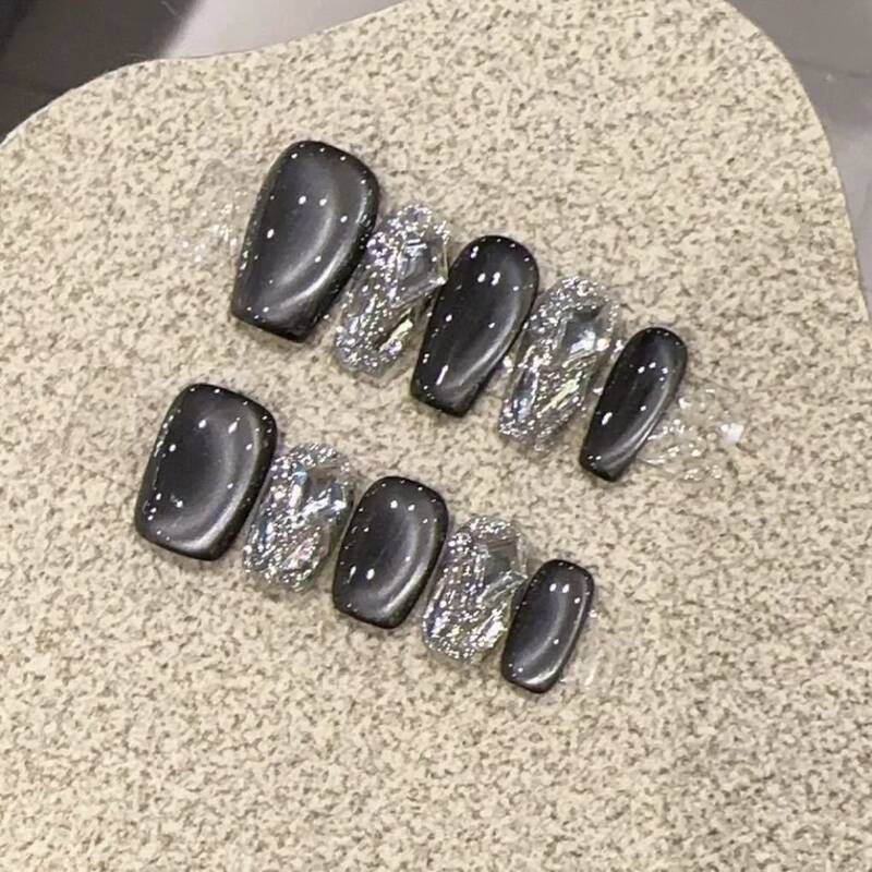 纯手工光疗穿戴甲黑色幽默批发