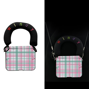 格子蝴蝶结适用华为Purax手机壳OPPON3flip中轴保护荣耀VFliP2铰链全包小米Mixflip2挂绳三星Zflip7支架