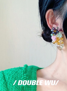 ZA彩色爱心玻璃花朵桃心橙色串珠不对称手工耳饰欧美经典夸张耳环