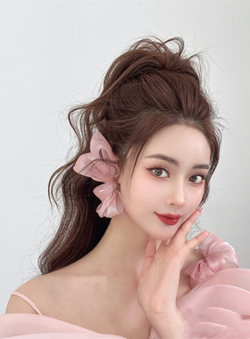 新娘婚礼绢纱女仙气耳环发夹