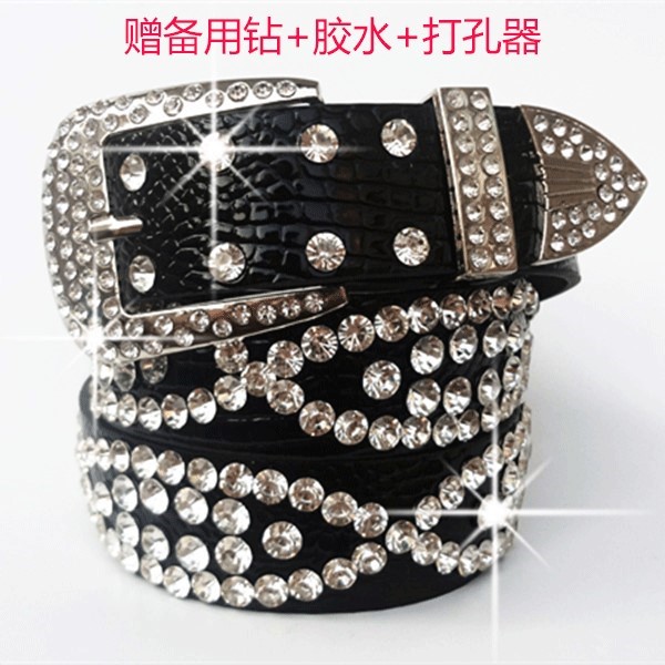 正品女士腰带皮带带钻装饰韩版时尚百搭宽水钻镶嵌裤腰带叶型腰带