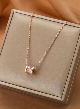 韩版18k玫瑰金微镶三排钻精致小蛮腰钛钢项链女网红高级感锁骨链