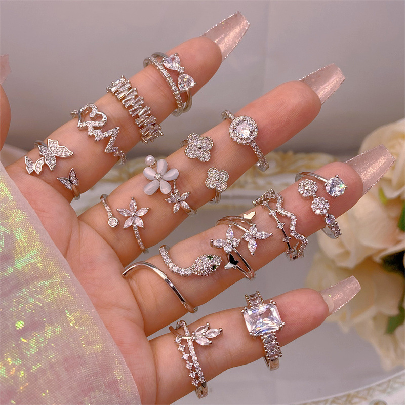 真金电镀S925银微镶锆石戒指超闪ins风戒指小众女时尚个性